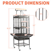 VINGLI Bird Cage with Rolling Stand for Parrots, Cockatiels, Budgies, Lovebirds, Small/Medium Birds (62“H with Play Top)