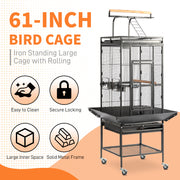 VINGLI Bird Cage with Rolling Stand for Parrots, Cockatiels, Budgies, Lovebirds, Small/Medium Birds (62“H with Play Top)