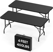 VINGLI 2P Folding Table 6ft, Portable Collapsible Plastic White Long Tables