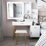 VINGLI Vanity Desk with Sliding Mirror and Lights Makeup Vanity Table Set with Stool