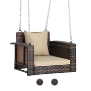 VINGLI 2.2FT 1-Person Rattan Patio Porch Swing with Cushions 440Ibs