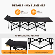 VINGLI Folding Camping Cot Bed,Camping Cots for Adults with Mattress, Cots for Sleeping with Pillow 1200D Layer Oxford for for Guest-Black