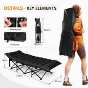 VINGLI Folding Camping Cot Bed,Camping Cots for Adults with Mattress, Cots for Sleeping with Pillow 1200D Layer Oxford for for Guest-Black