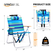 VINGLI Aluminum 13" Backpack Beach Chair – Tall Beach Chairs for Adults