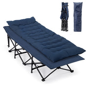 VINGLI Folding Camping Cot Bed,Camping Cots for Adults with Mattress, Foldable Cots for Sleeping with Pillow 1200D Layer Oxford for for Guest,Travel,Hiking-Blue
