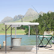VINGLI Folding Fish Cleaning Table with 2 Sink & Stainless Steel Faucet
