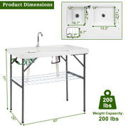 VINGLI Folding Fish Cleaning Table with 2 Sink & Stainless Steel Faucet