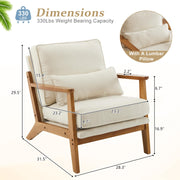 VINGLI AC104 Mid Century Solid Wood Modern Wide Armrests Accent Chair with Pillow