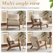 VINGLI AC104 Mid Century Solid Wood Modern Wide Armrests Accent Chair with Pillow