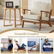 VINGLI AC104 Mid Century Solid Wood Modern Wide Armrests Accent Chair with Pillow