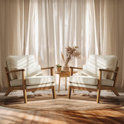 VINGLI AC104 Mid Century Solid Wood Modern Wide Armrests Accent Chair with Pillow