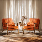 VINGLI AC104 Mid Century Solid Wood Modern Wide Armrests Accent Chair with Pillow