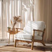 VINGLI AC104 Mid Century Solid Wood Modern Wide Armrests Accent Chair with Pillow