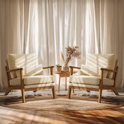 VINGLI AC104 Mid Century Solid Wood Modern Wide Armrests Accent Chair with Pillow