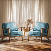 VINGLI AC104 Mid Century Solid Wood Modern Wide Armrests Accent Chair with Pillow