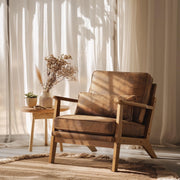 VINGLI AC104 Mid Century Solid Wood Modern Wide Armrests Accent Chair with Pillow