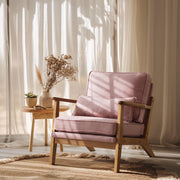 VINGLI AC104 Mid Century Solid Wood Modern Wide Armrests Accent Chair with Pillow