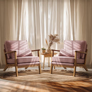 VINGLI AC104 Mid Century Solid Wood Modern Wide Armrests Accent Chair with Pillow