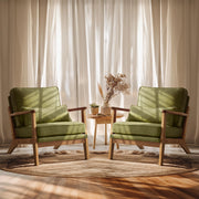 VINGLI AC104 Mid Century Solid Wood Modern Wide Armrests Accent Chair with Pillow