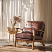 VINGLI AC104 Mid Century Solid Wood Modern Wide Armrests Accent Chair with Pillow