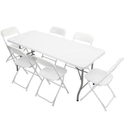 VINGLI 6 FT Plastic Folding Table Set with 6 Folding Chairs