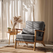 VINGLI AC104 Mid Century Solid Wood Modern Wide Armrests Accent Chair with Pillow