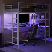 VINGLI Twin Metal Loft Bed Frame with L-Shaped Desk