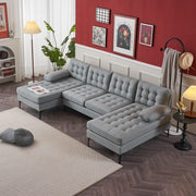 VINGLI SS103 110" Linen Fabric U Shaped Sectional Couch Sofa with Tufted Button