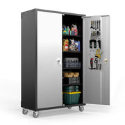 VINGLI 72in Tall & Wide Metal Storage Cabinet with Pegboards Locking Doors and 4 Adjustable Shelves, Wheels