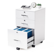 VINGLI 3-Drawer Wood File Cabinet with Lock Mobile Grey/Oak/Black/White/Greige/Walmut