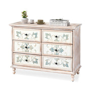 VINGLI Wood Dresser with Carved Flower Pattern 6 Drawer Endside Table