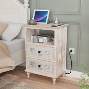 VINGLI Wood Nightstand Bedside Table with Charging Station