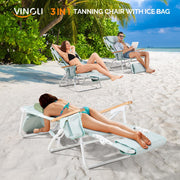 VINGLI 3 in 1 Beach Chair Portable Reclining Lounge with Foot Rest