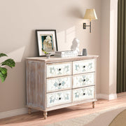 VINGLI Wood Dresser with Carved Flower Pattern 6 Drawer Endside Table