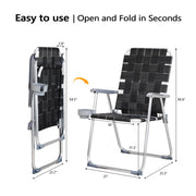 VINGLI Patio Lawn Webbed Folding Chairs Set with Cup Holder