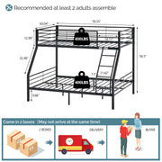 VINGLI Bunk Beds Full Size with Flat Rung Steps Gray/Black