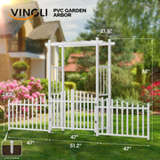 VINGLI Garden Arbor with Gate and Fence PVC Wedding Arch