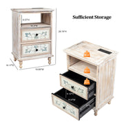 VINGLI Wood Nightstand Bedside Table with Charging Station