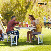 VINGLI 4 Ft  Portable Foldable Camping Picnic Table Set 265 Lbs Support 4-Seats Aluminum Frame Silver