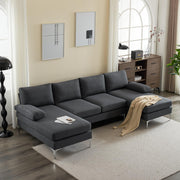 VINGLI SS104 110" Linen U-Shaped Sectional Couch Sofa for Living Room