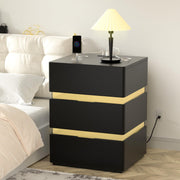 VINGLI Wood Nightstan 3 Drawer Bedside Table with Charging Station