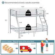 VINGLI Bunk Beds Full Size with Flat Rung Steps Gray/Black