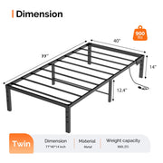 VINGLI 14" Tall Metal Bed Frame with Lights