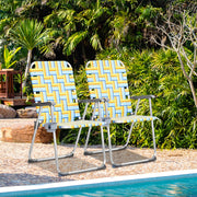 VINGLI Patio Lawn Webbed Folding Chairs Set with Cup Holder