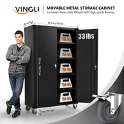 VINGLI 72in Tall & Wide Metal Storage Cabinet with Pegboards Locking Doors and 4 Adjustable Shelves, Wheels