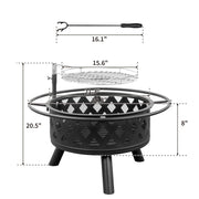 VINGLI 30 Inch 2-in-1 Outdoor Wood Burning Fire Pit with Cooking Grill