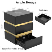 VINGLI Wood Nightstan 3 Drawer Bedside Table with Charging Station