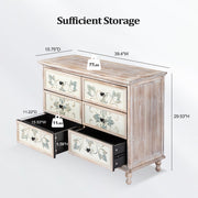 VINGLI Wood Dresser with Carved Flower Pattern 6 Drawer Endside Table