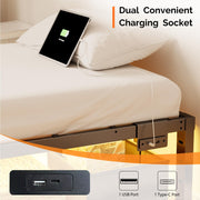 VINGLI 14" Tall Metal Bed Frame with Lights