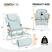 VINGLI 3 in 1 Beach Chair Portable Reclining Lounge with Foot Rest